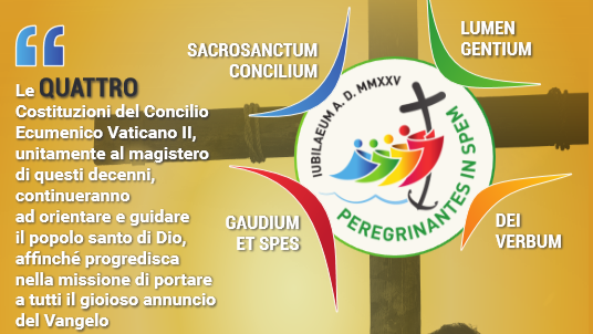 Opis zdjęcia: Plakat przedstawiający Cztery Konstytucje Soborowe 