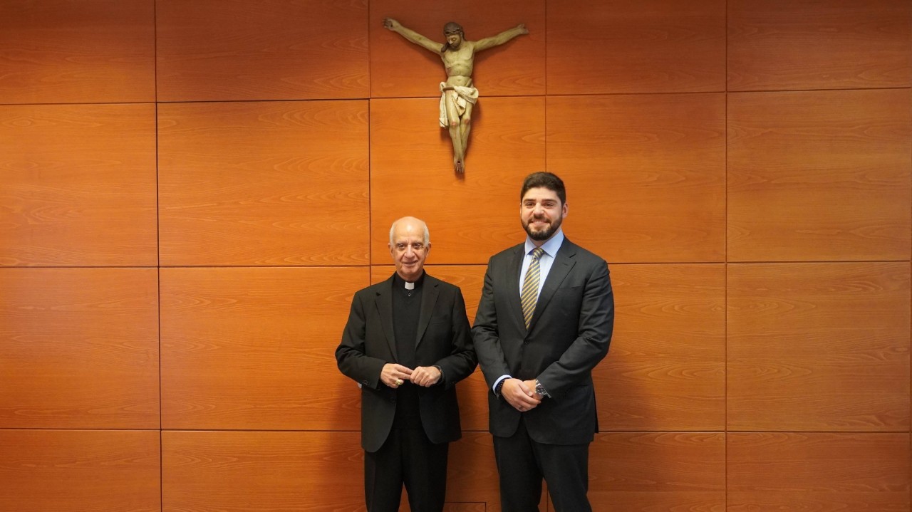 Archbishop Fisichella with one of Hallow’s founders Alessandro DiSanto